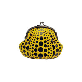 Yellow coin purse with black dots, like a Yayoi Kusama pumpkin artwork